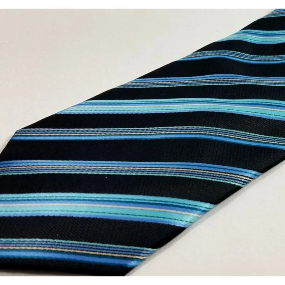 Versa Mens Striped Tie Black Blue 3.5